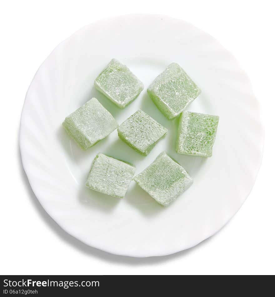 Turkish delight on a plate isolated