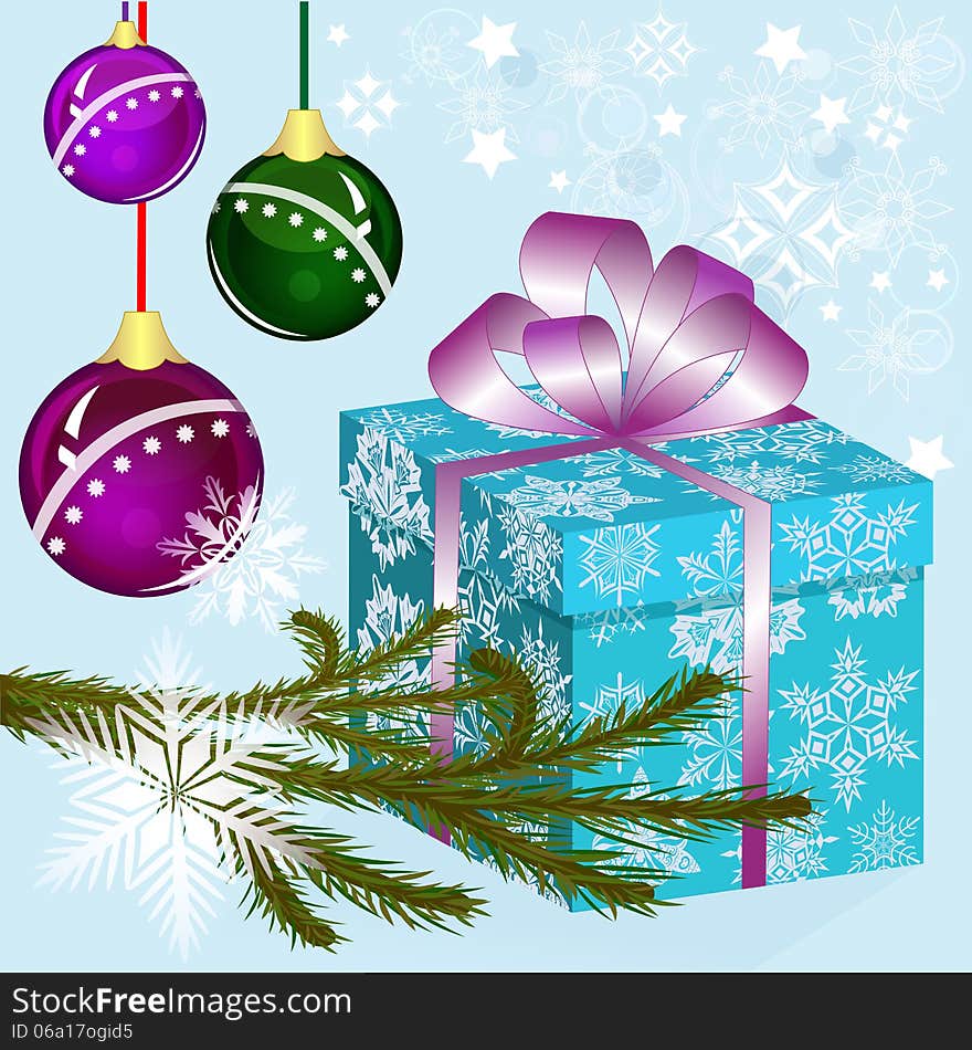 Christmas vector background with blue gift box. Christmas vector background with blue gift box.