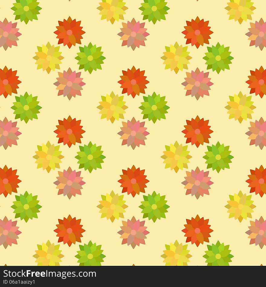 Vintage Flower Pattern in Warm Colors on Yellow