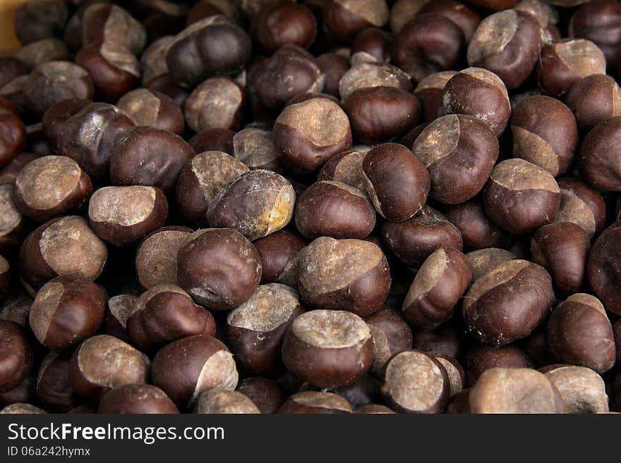 Ripe fresh brown chestnuts for cooking food. Ripe fresh brown chestnuts for cooking food