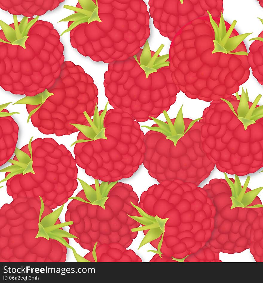 Raspberry seamless background. Seamless pattern of realistic image of delicious ripe berries. Raspberry seamless background. Seamless pattern of realistic image of delicious ripe berries