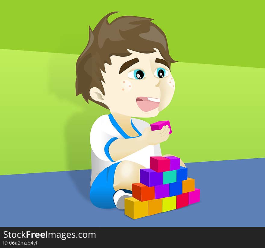 Little boy playing with blocks at home