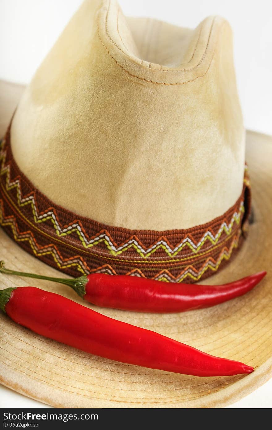 Red chili with cowboy hat , vertical. Red chili with cowboy hat , vertical