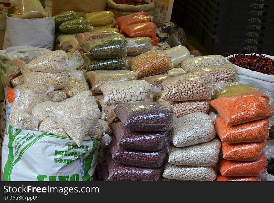 Market stand with different legumes. Market stand with different legumes