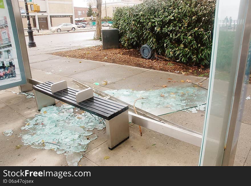 Broken Glass At The Bus Stop