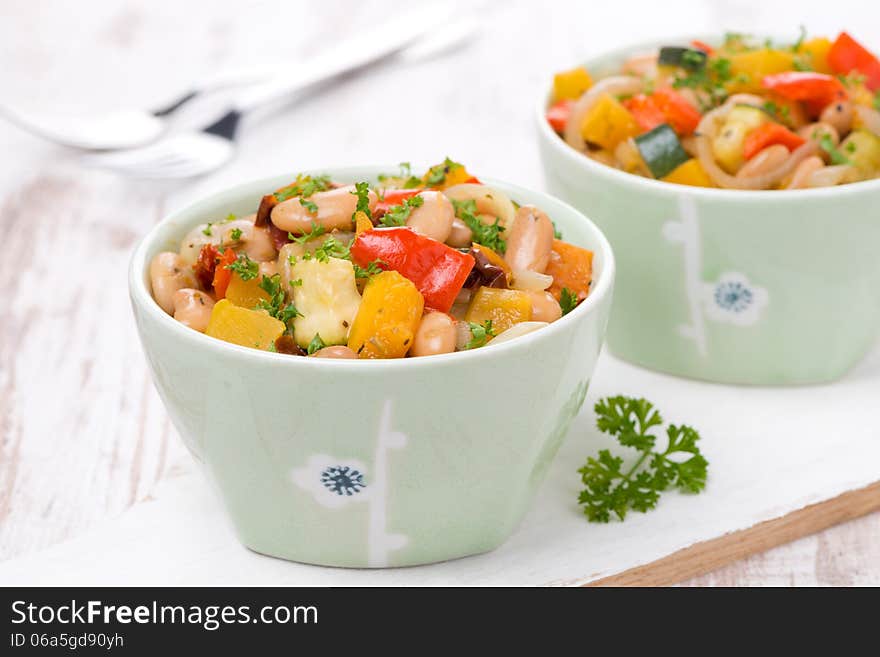 Vegetable stew with white beans, close-up