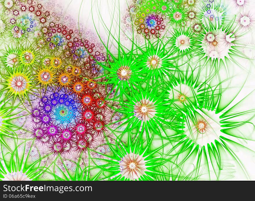 Flower background. Green and violet palette.