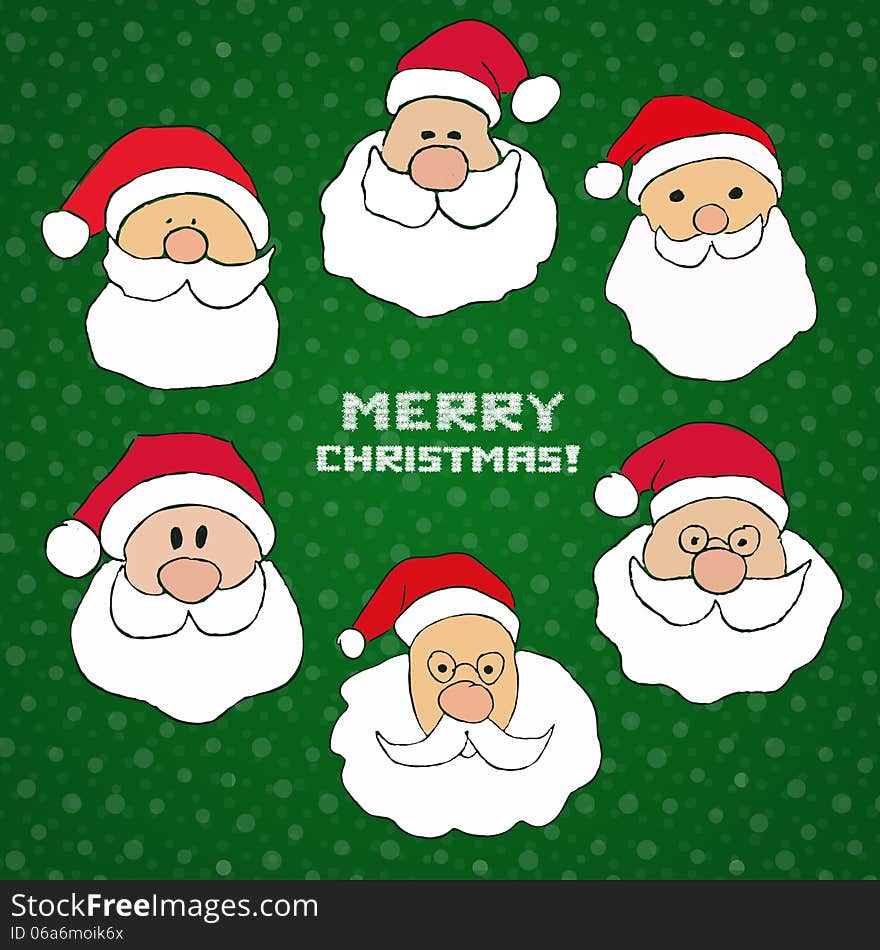 Santas Set on Snow Background