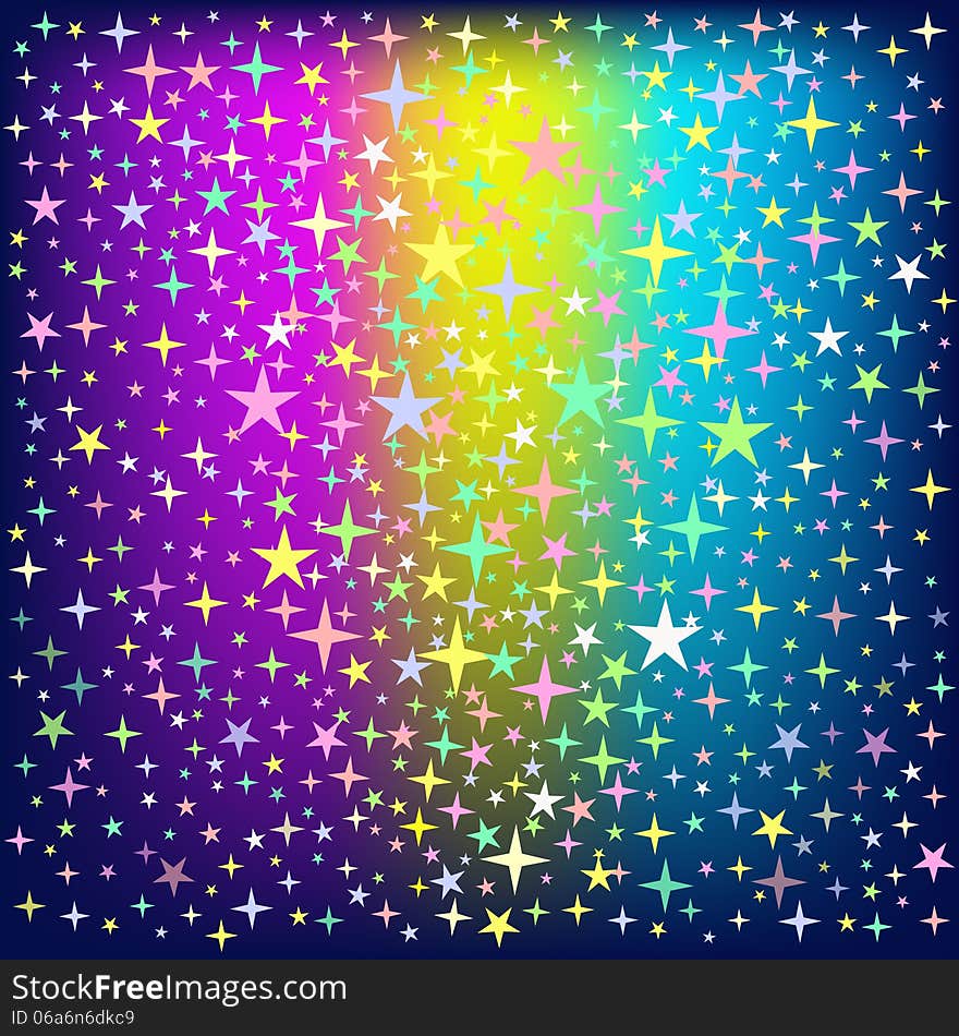 Colorful Various Star Rain on Glowing Background. Colorful Various Star Rain on Glowing Background