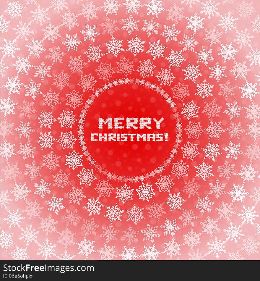 White Snowflakes Circles Christmas Card on Red Background