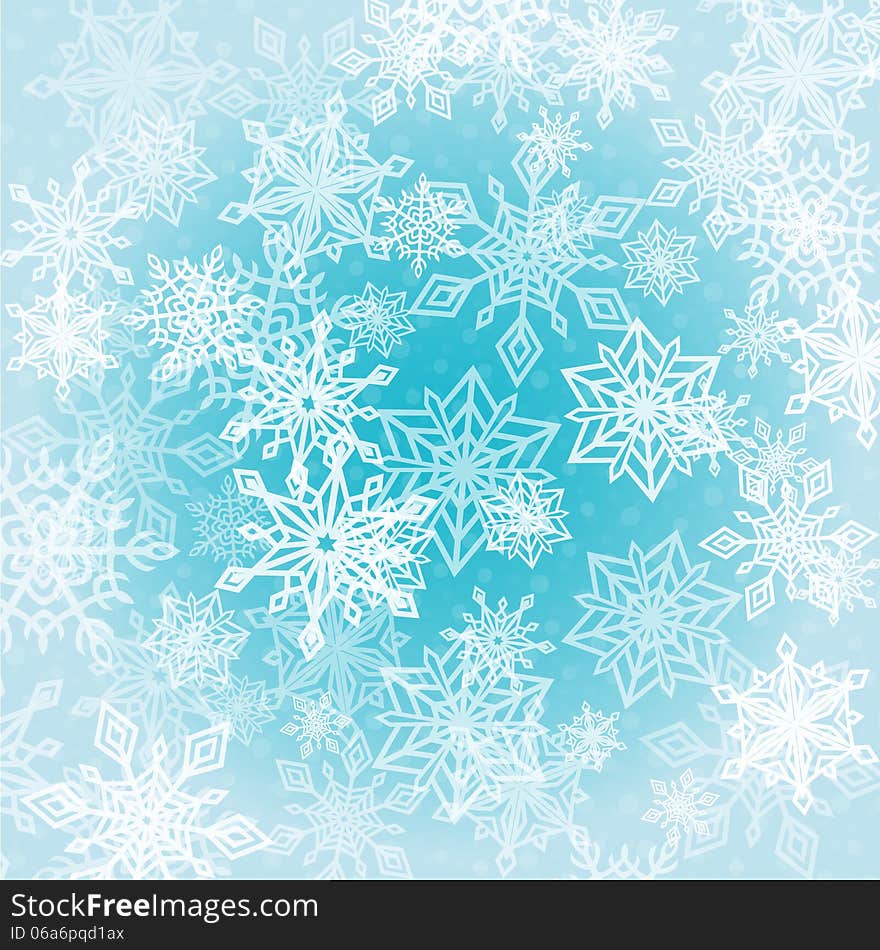 Chaotic Snowflakes Pattern on blue Background. Chaotic Snowflakes Pattern on blue Background