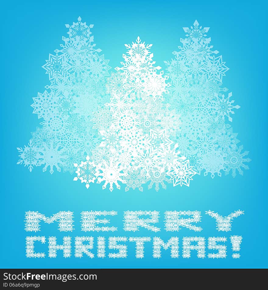 Merry Christmas Greeting Card With Blue Background