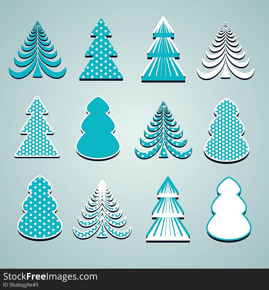 Blue Fir Tree Symbols, isolated