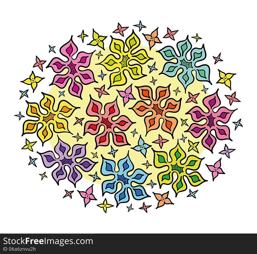 Colorful Bunch Of Cartoon Flowers