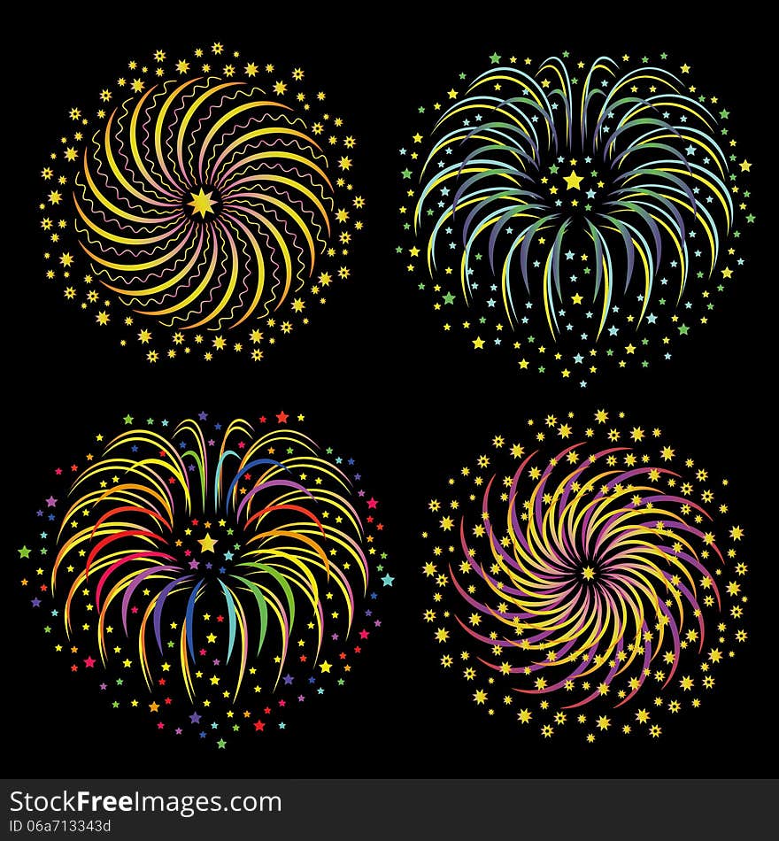 Set Of Colorful Stylized Fireworks