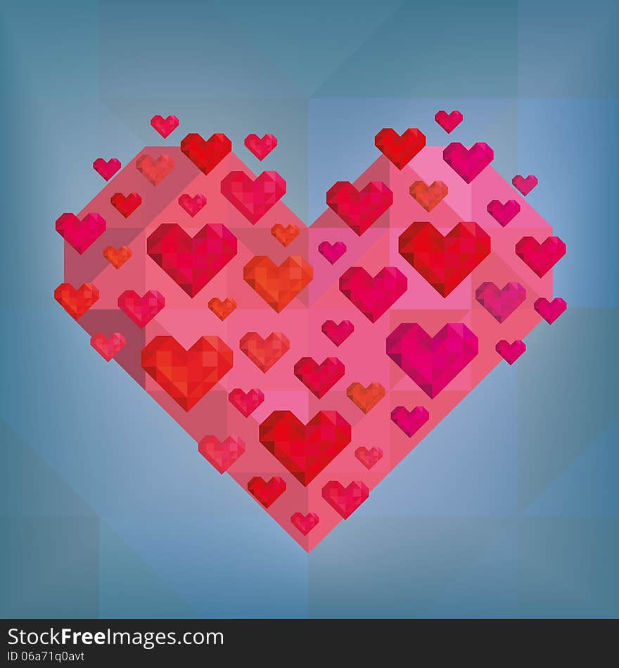 Abstract Hearts On Blue strict Background. Abstract Hearts On Blue strict Background