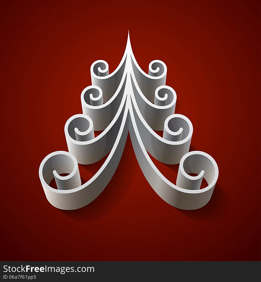 Silver 3d Christmas Tree On Red Background