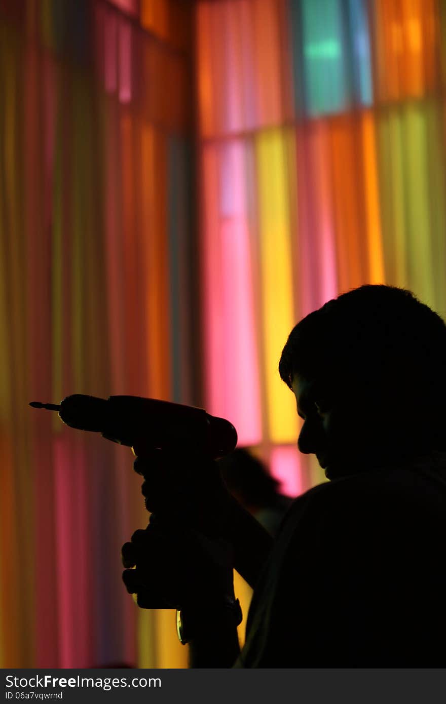 Silhouette of worker at work place