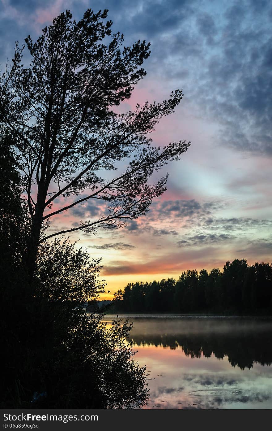 Dramatic sunset over the river in Karelia, the north of Russia. Dramatic sunset over the river in Karelia, the north of Russia