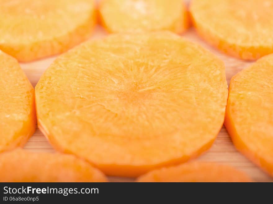 Sliced carrot on the cutting board. Sliced carrot on the cutting board