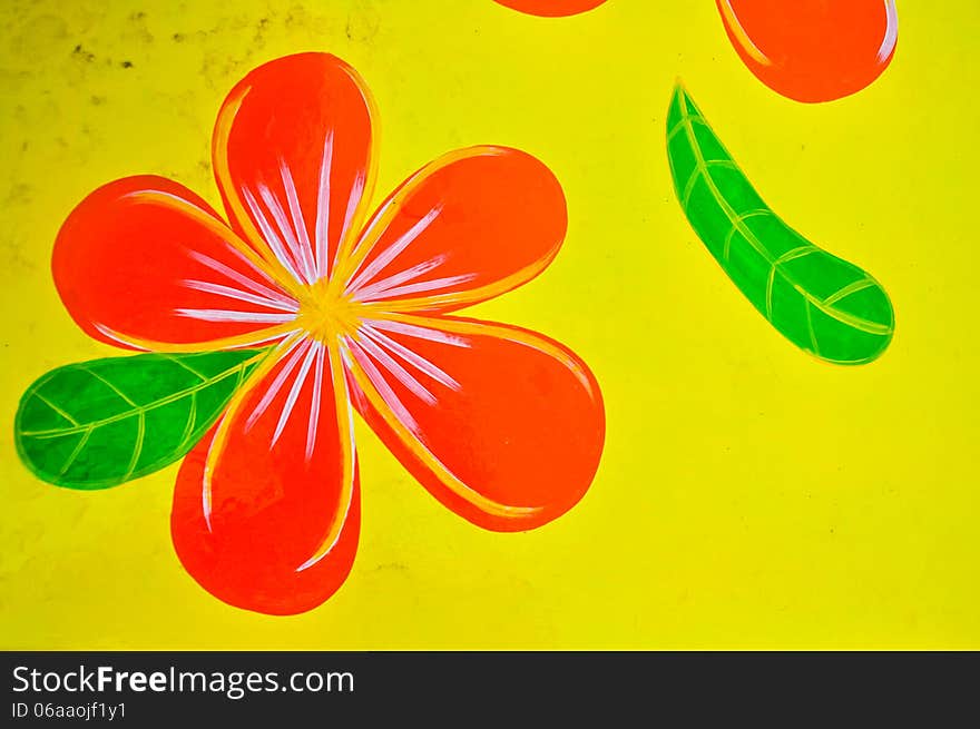 Frangipani flowers paint on yellow background