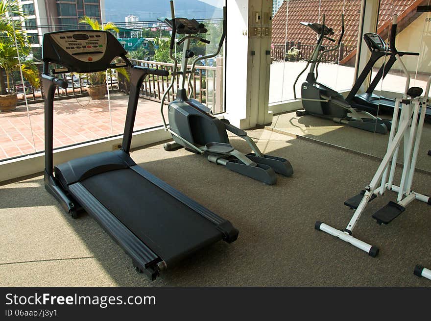 Equipment and machines at the gym room