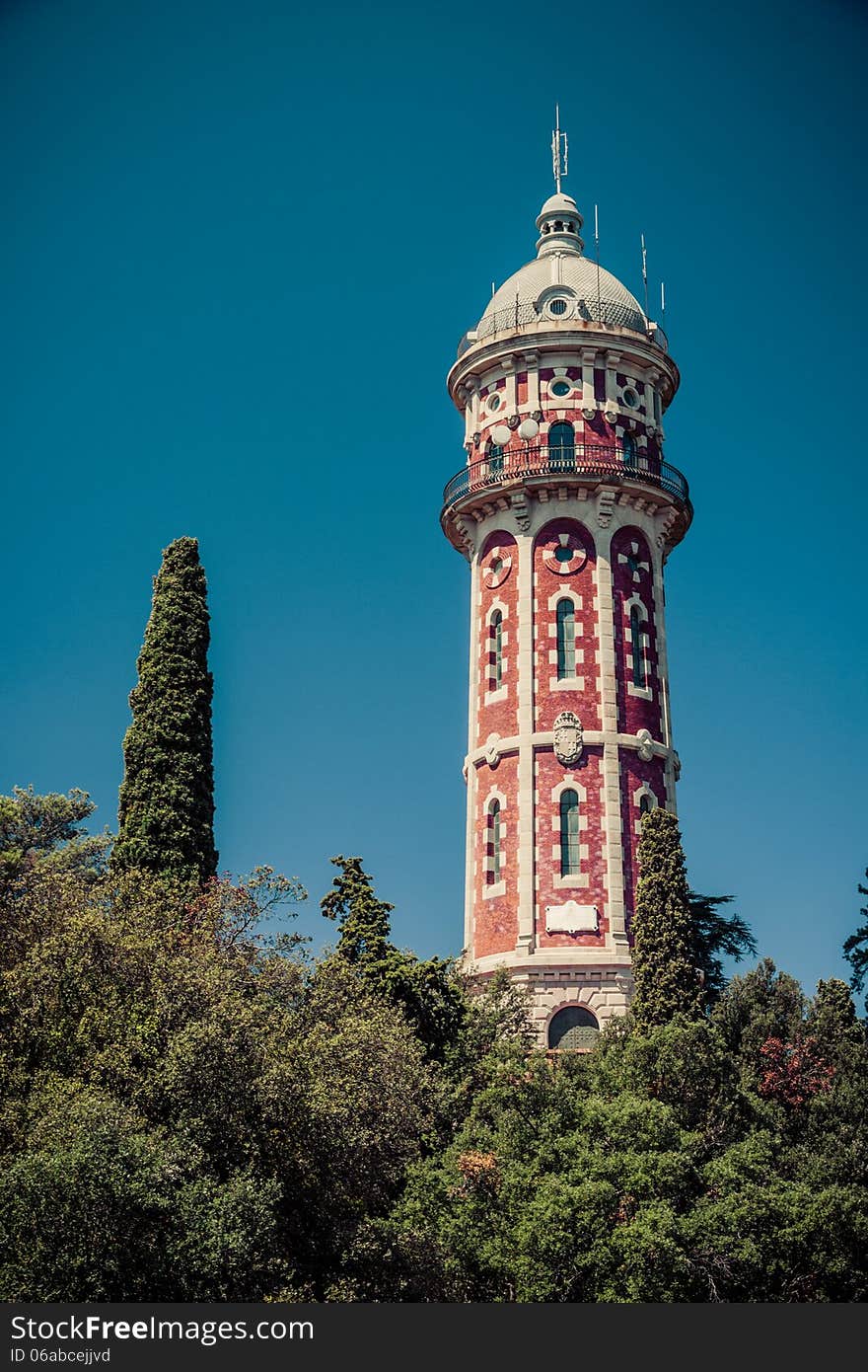 Tower Church Sacred Heart.Tibidabo. Barcelona. Vintage retro style