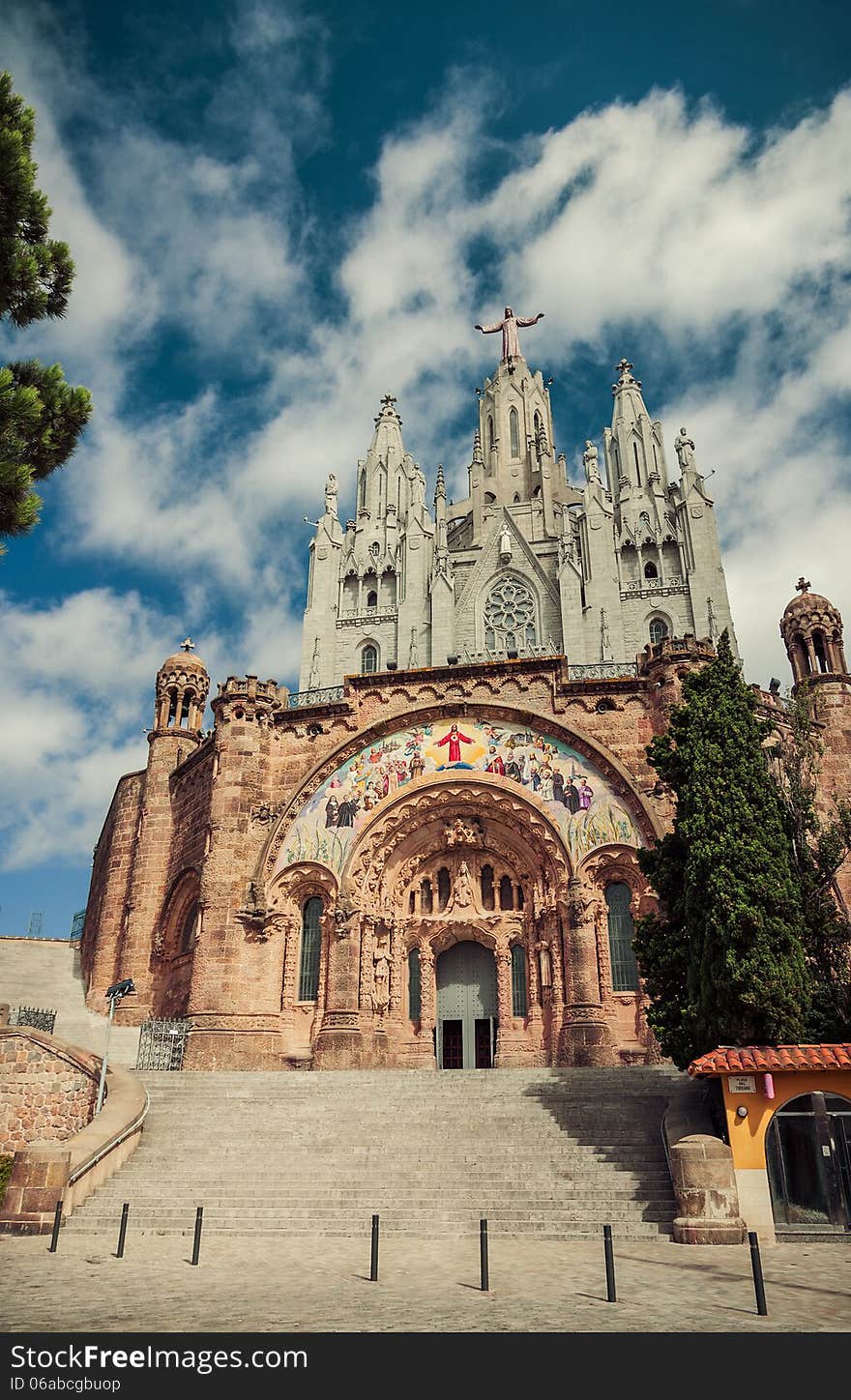 Jesus Christ on Church Sacred Heart.Tibidabo. Barcelona. Vintage retro style