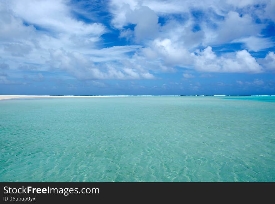 Dramatic sea view of Aitutaki Lagoon Cook Islands.