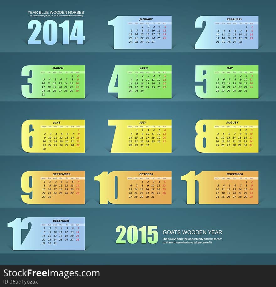 Calendar for the year 2014, paper design