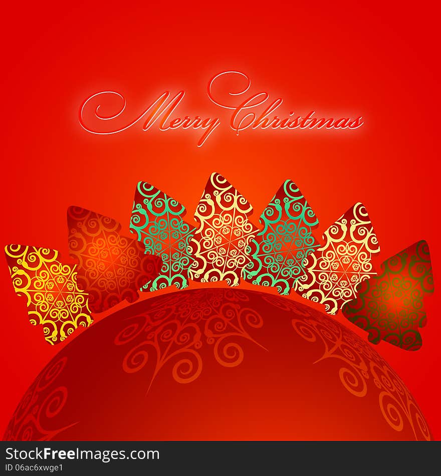 Christmas Greeting Card. Merry Christmas lettering,  illustration