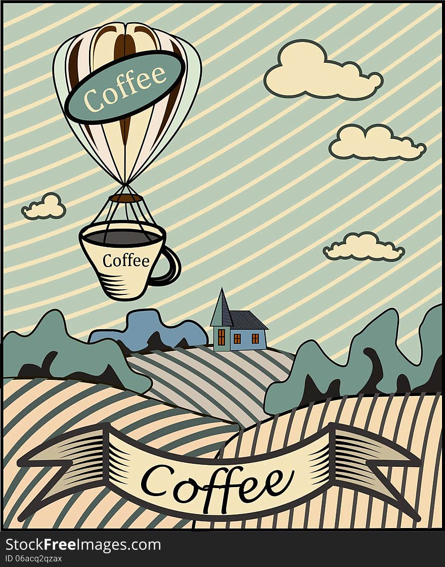 Retro banner with a cup of coffee