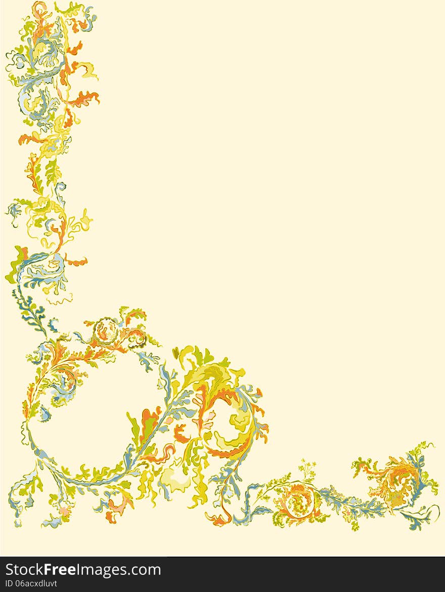 Decorative ornamental floral page classic color left edge vector EPS8 illustration