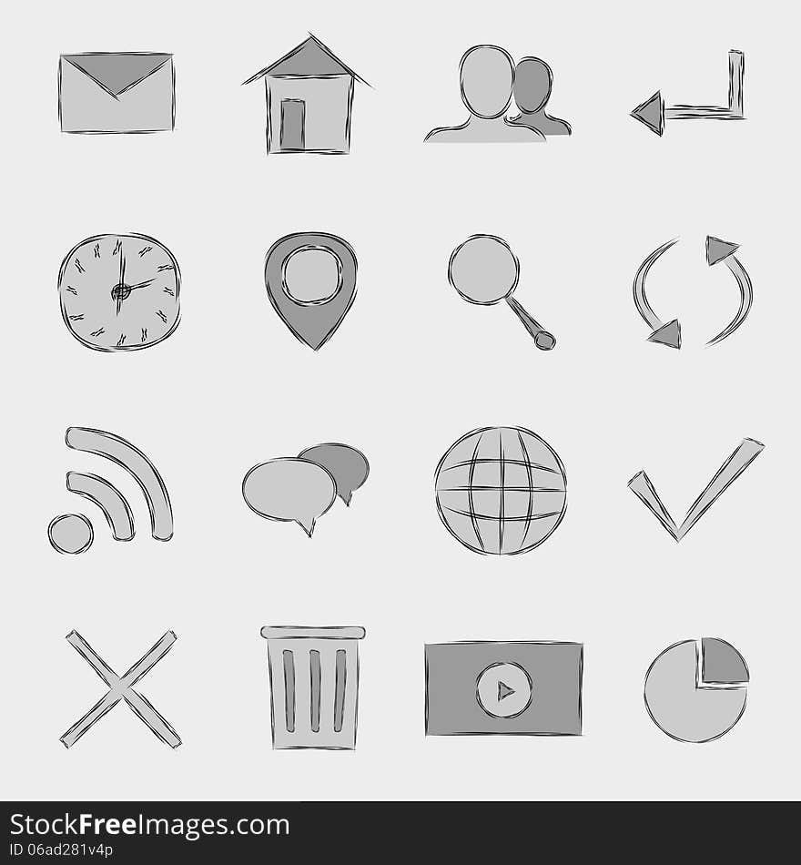 Set of web icons created in sketch style, vector eps8 illustration. Set of web icons created in sketch style, vector eps8 illustration