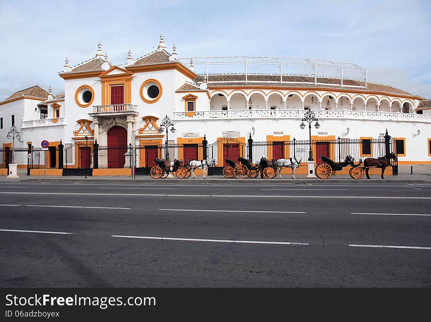 View at Seville bullring named Plaza De toros, Spain. View at Seville bullring named Plaza De toros, Spain