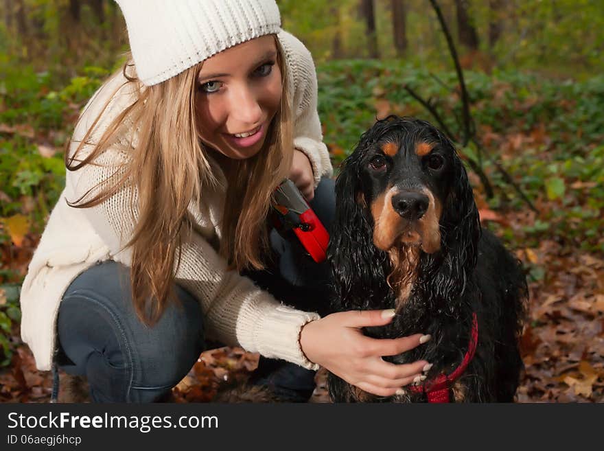 Blond Girl And Her Dog