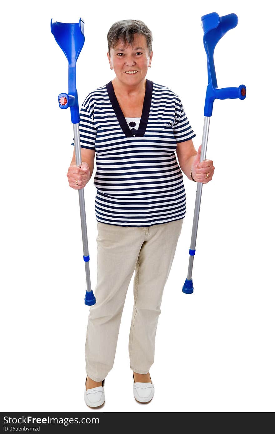 Elderly Woman With Crutches