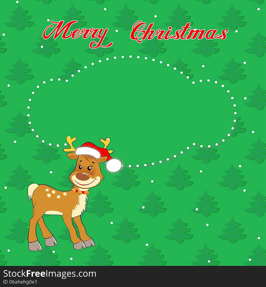 Christmas card with little  deer