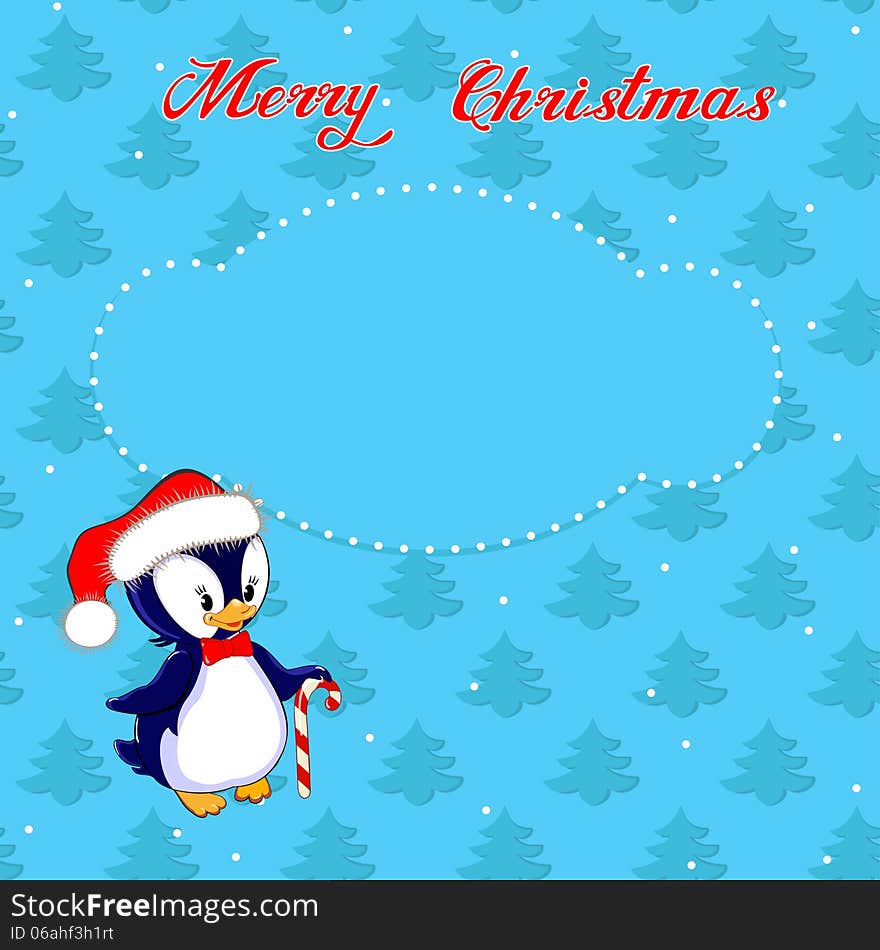 Christmas Card With Little Penguin