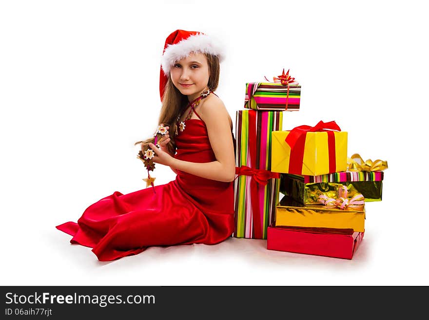 Christmas gifts and small girl Santa