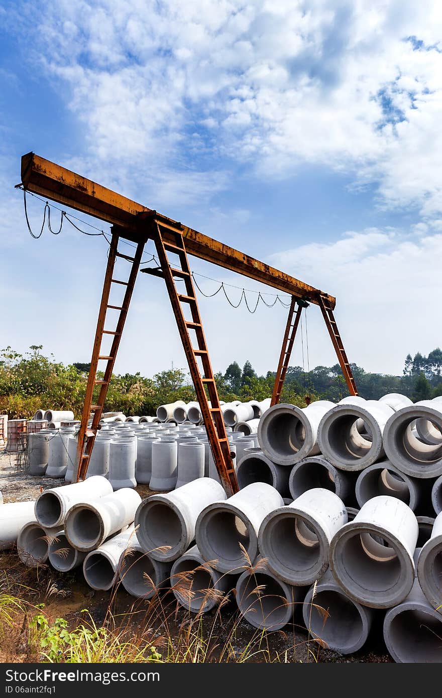 Concrete pipe in construction site