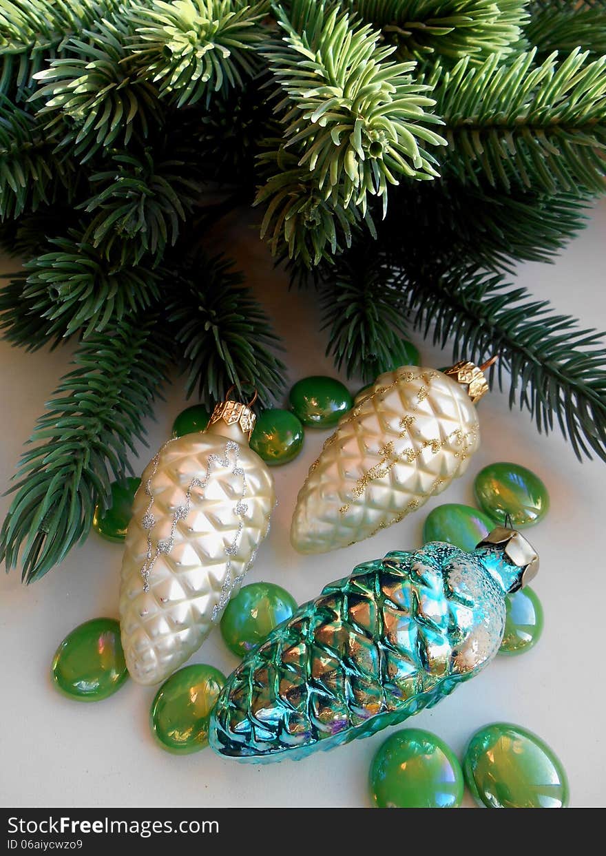 Christmas and New Year decoration pine cones and fir. Christmas and New Year decoration pine cones and fir