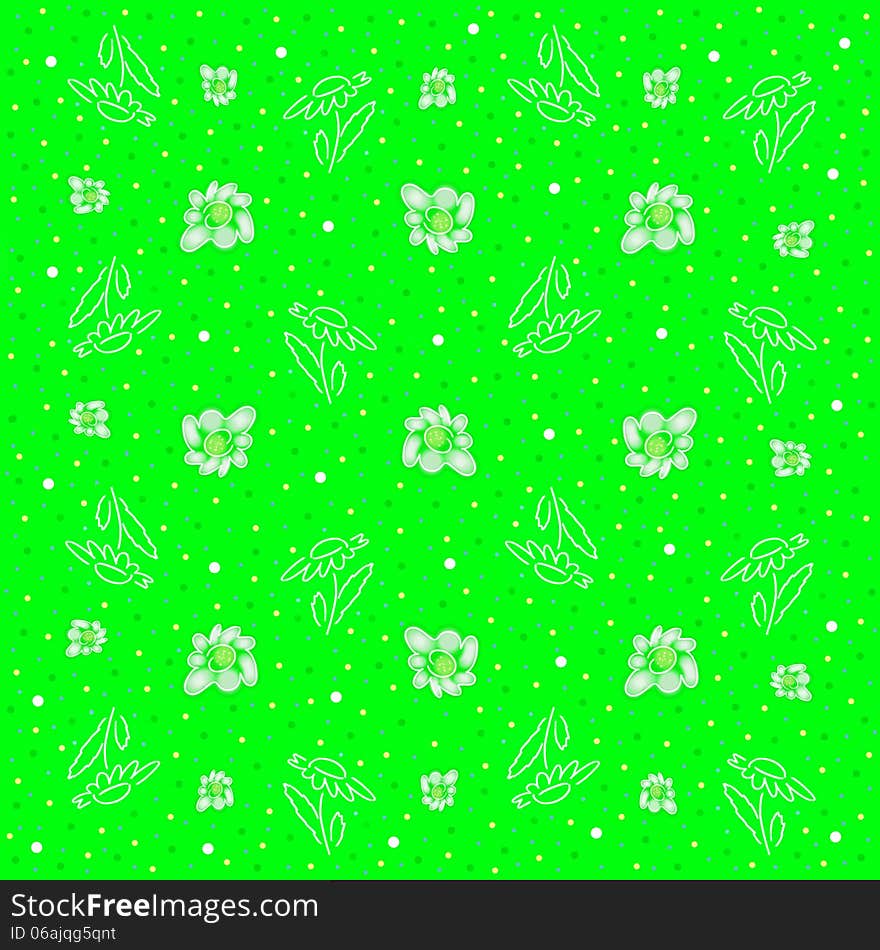 Daisies and dots on a bright green background. Daisies and dots on a bright green background