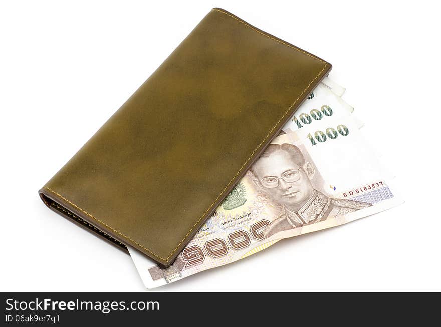 Thai banknote in brown wallet