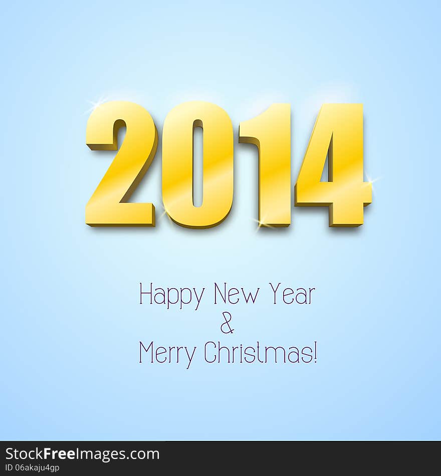 New year 2014 background gold numbers, vector illustration