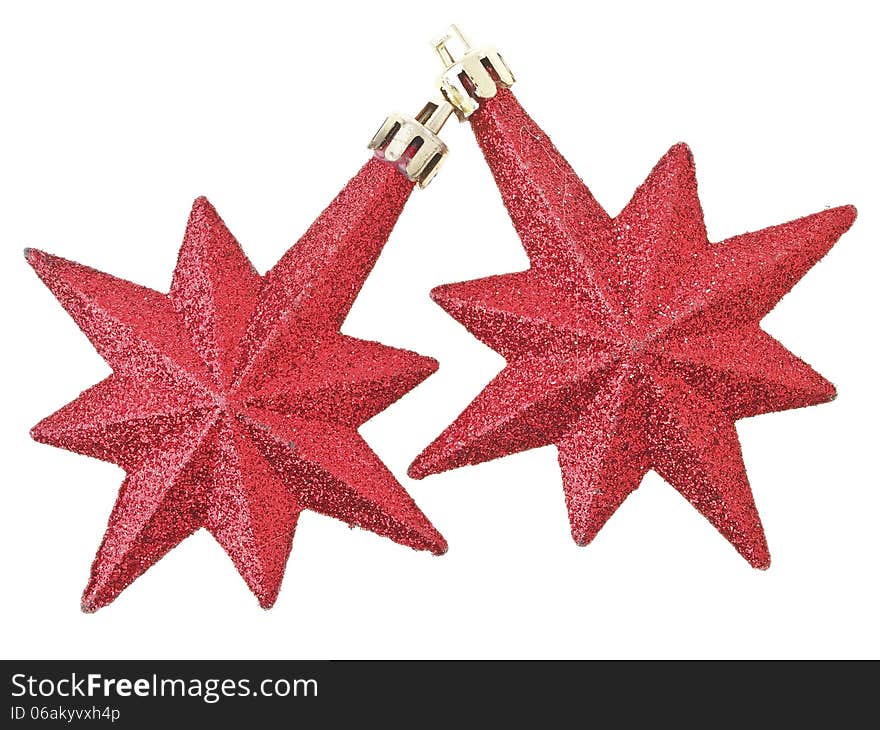 Dual red eight pointed star christmas decoration for design work. Dual red eight pointed star christmas decoration for design work