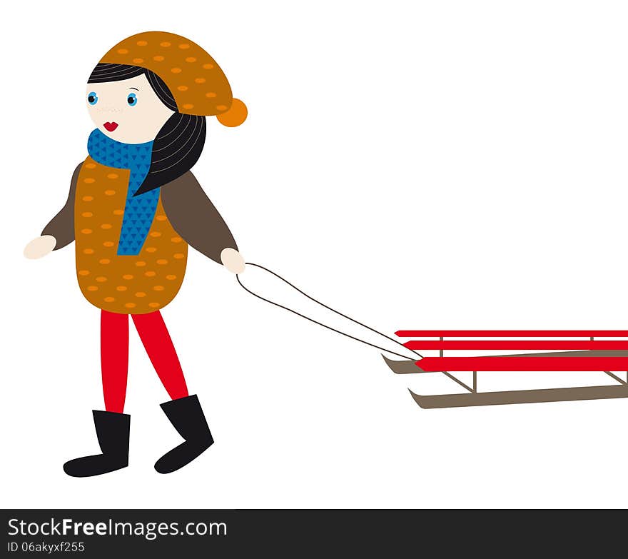 Girl With Sled