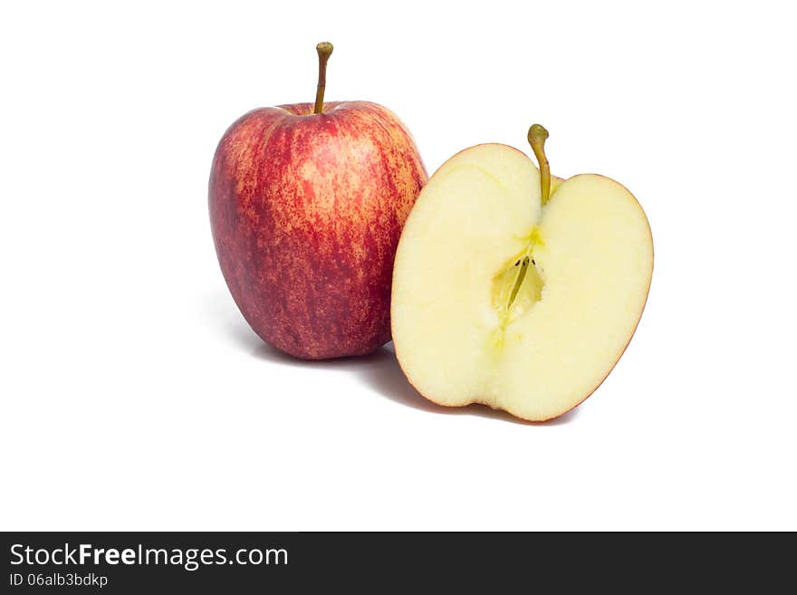 Red apple on a white background.