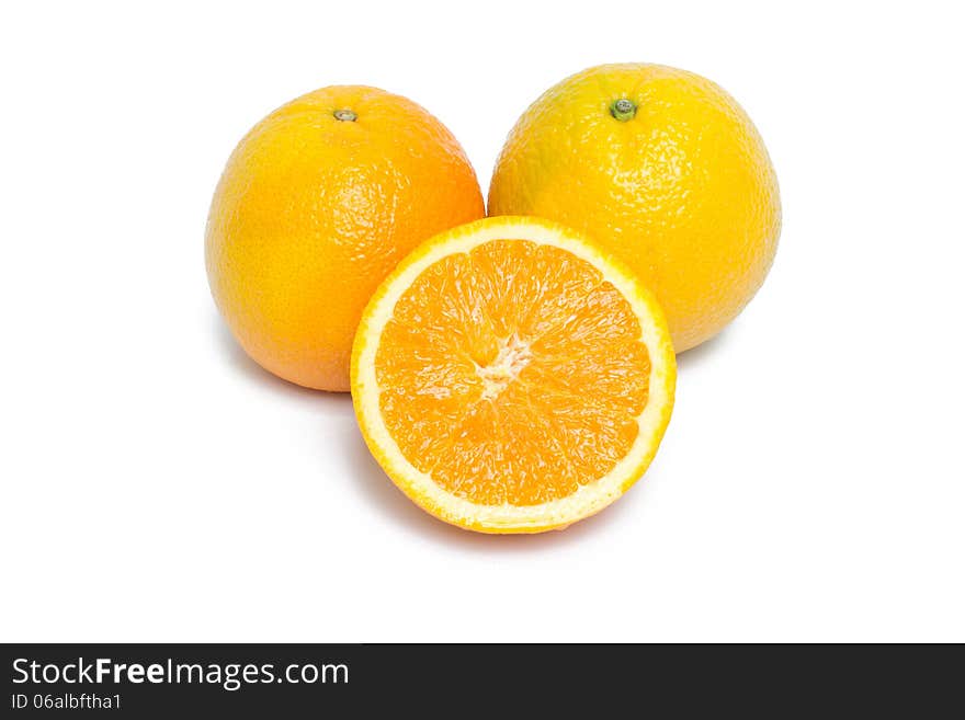 Orange fruit and half orange fruit on white background