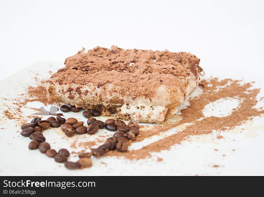 Tiramisu cake with coffee beans